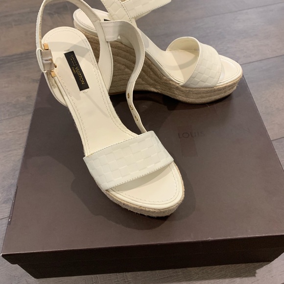 Louis Vuitton Creme Damier Checkered Wedges - Picture 1 of 6